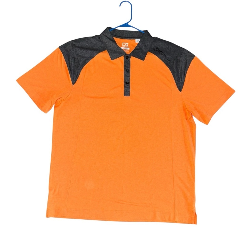 📌Cutter & Buck Men’s Polo Shirt Orange Gray Colorblock SS Performance Golf SZ LG